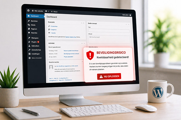 WordPress onderhoud voor website met beveiligingsrisico en dashboard monitoring